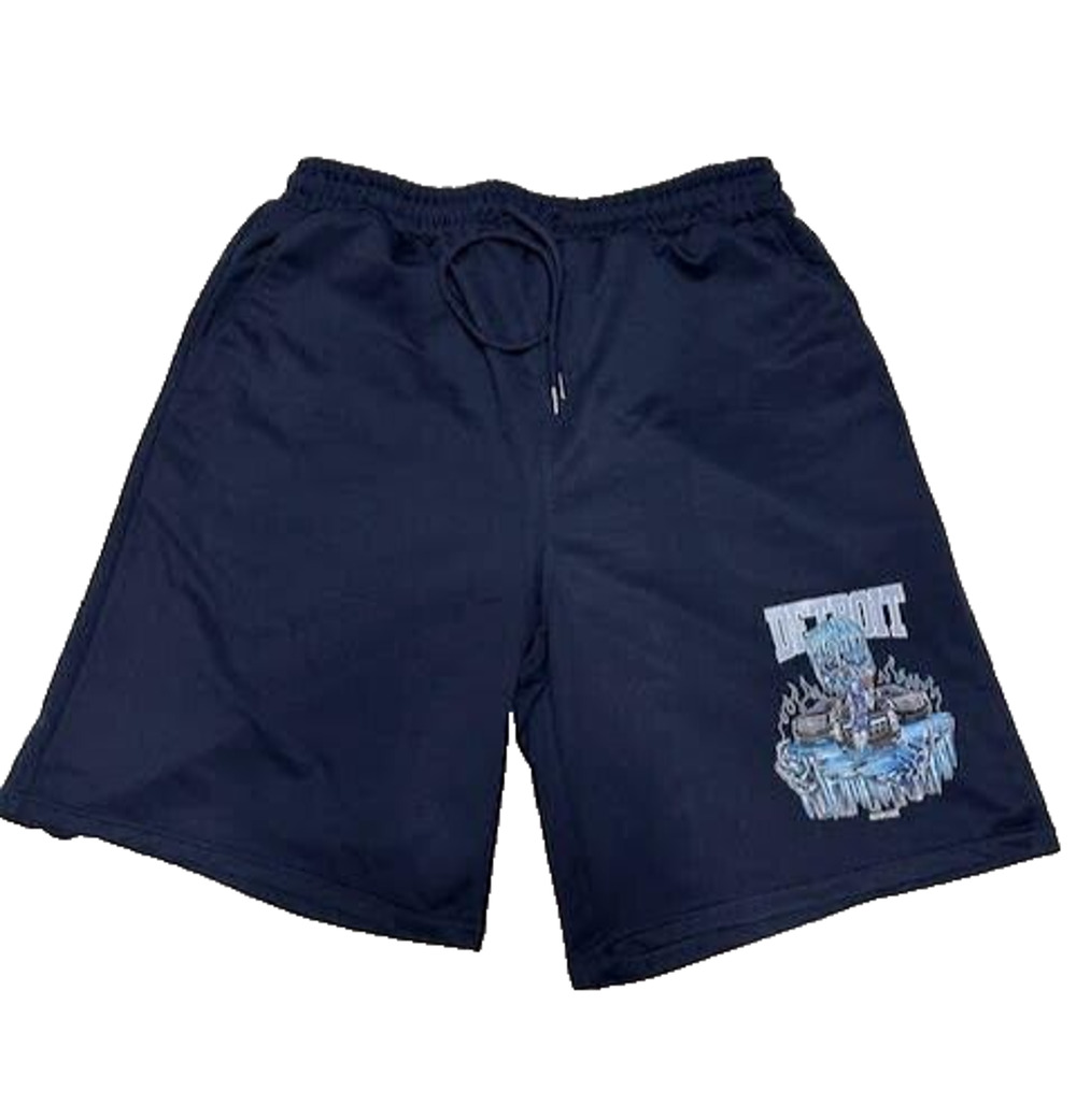 Detroit Motorcade Pistons Mens L Navy Basketball Graphic Athletic Shorts